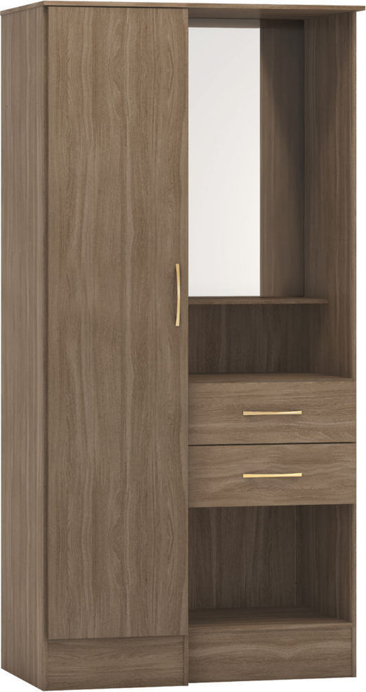 Nevada Vanity 1 Door Wardrobe Rustic Oak Effect Drawers Hanging Rail