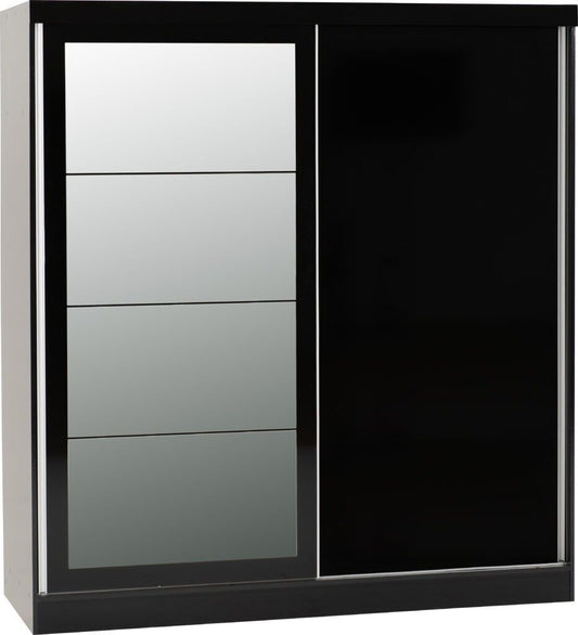 Sleek Black Gloss Nevada 2-Door Sliding Wardrobe with Ample Hanging Storage