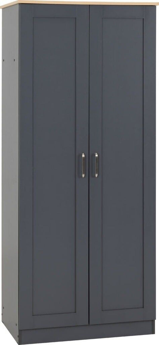 Portland 2 Door Wardrobe in Grey with Oak Effect Finish