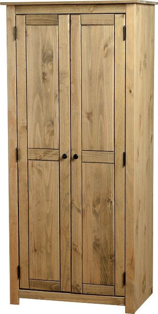 Panama 2 Door Wardrobe with Hanging Rail and Shelf in Natural Wax Metal Handles