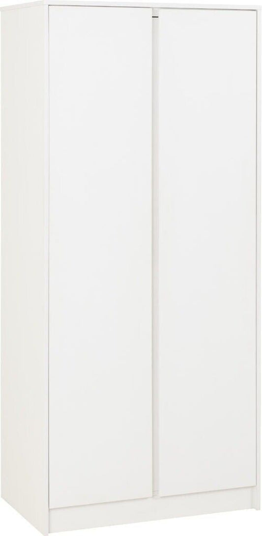 Stylish Malvern 2 Door White Wardrobe with Hanging Rail and Shelf