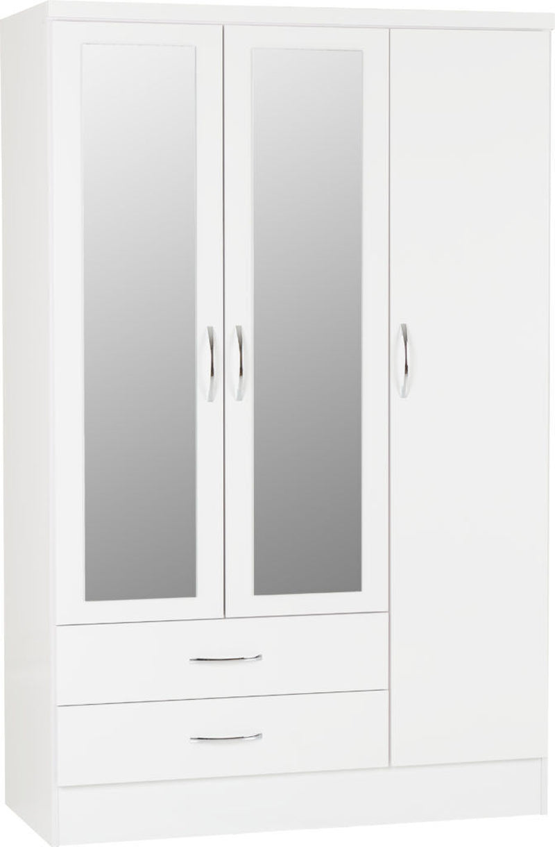 3 Door 2 Drawer Mirrored Wardrobe White Black Grey Oak Effect Nevada Range