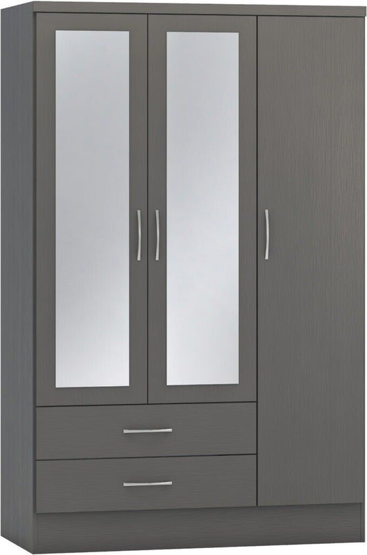 Nevada 3 Door 2 Drawer Mirrored Wardrobe Grey 3D Effect