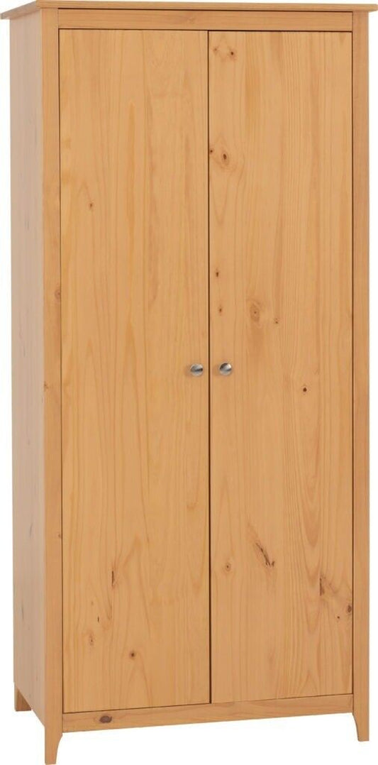 Oslo 2 Door Wardrobe Antique Pine Hanging Rail and Shelf in Pine Finish