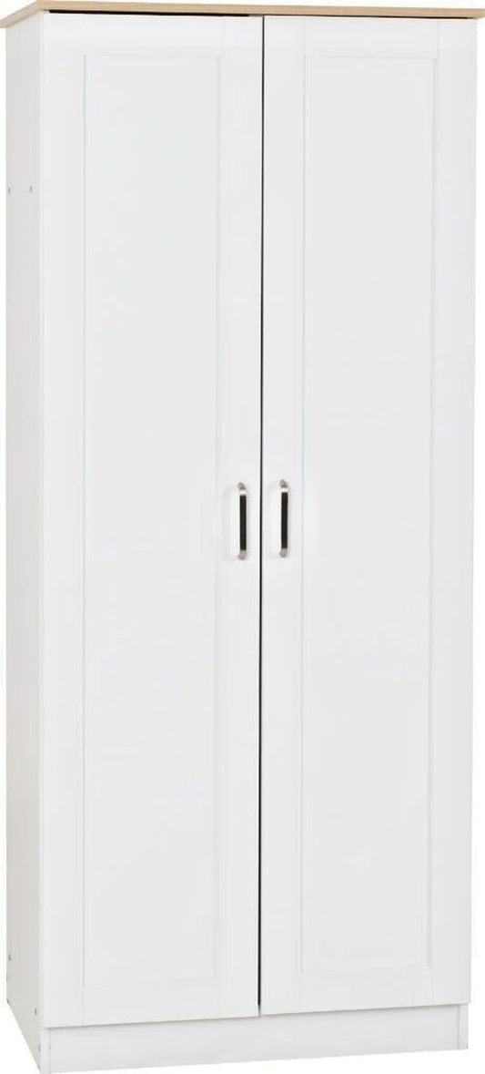 Portland 2 Door Wardrobe in White with Oak Effect Finish