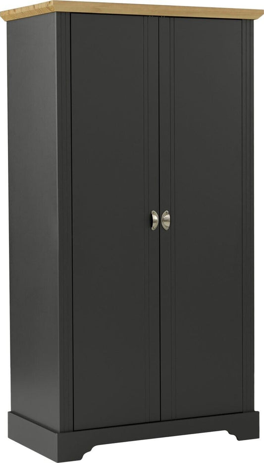 Stylish Toledo Grey and Oak Effect 2-Door Wardrobe with Hanging Rail Storage