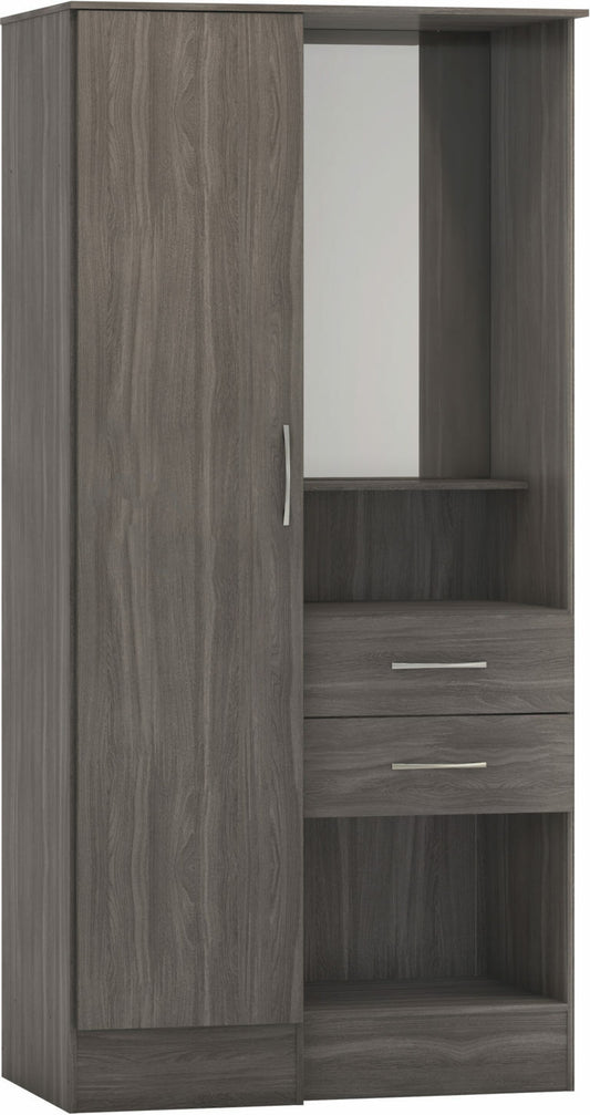 Nevada Vanity 1 Door Wardrobe in Black Wood Grain Effect Hanging Rail