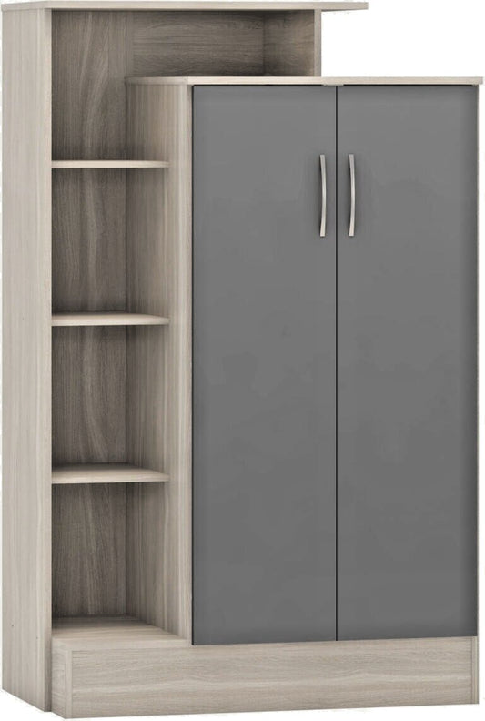 Nevada Petite Open Shelf Wardrobe Grey Gloss and Oak Effect Hanging Rail