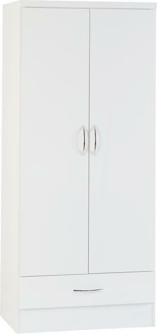 Nevada Wardrobe 2 Door 1 Drawer in White Gloss Hanging Rail Drawer Hanging Rail