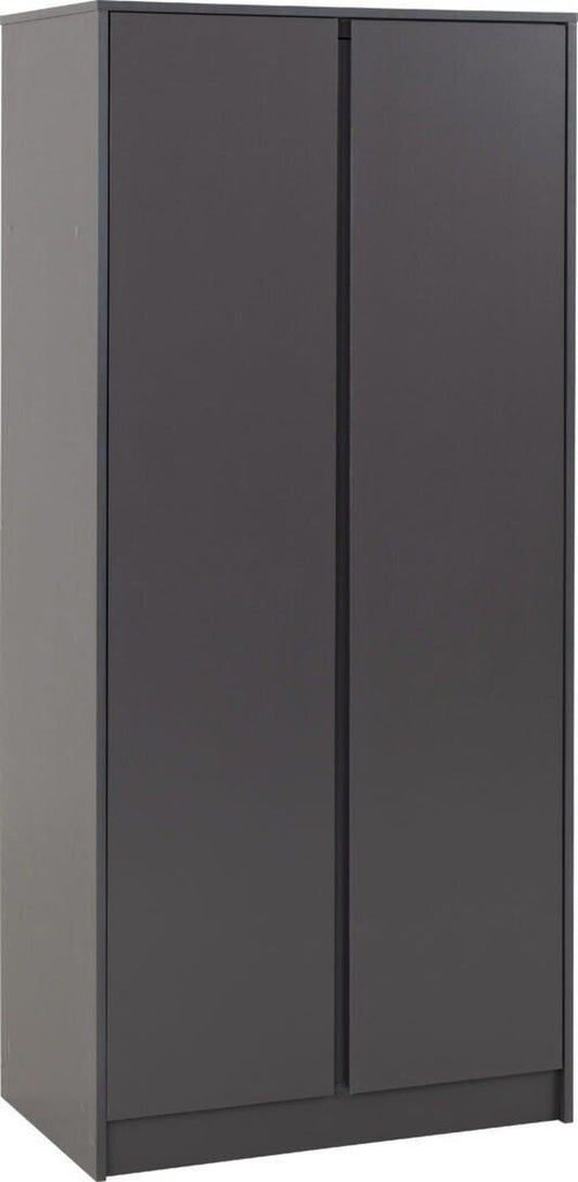 Malvern 2 Door Wardrobe in Grey Finish Hanging Rail and Shelf