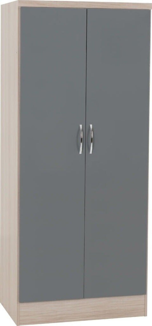 Nevada 2 Door All Hanging Wardrobe in Grey Gloss and Oak Effect Finish