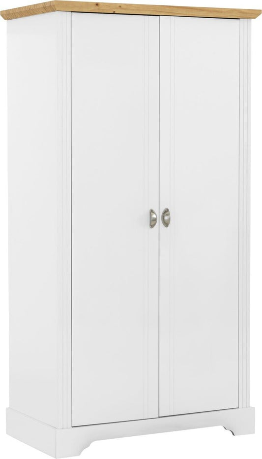 Toledo 2 Door Wardrobe in White and Oak Effect Veneer Hanging Rail Storage