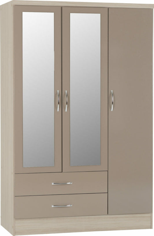 Nevada 3 Door 2 Drawer Mirrored Wardrobe OYSTER